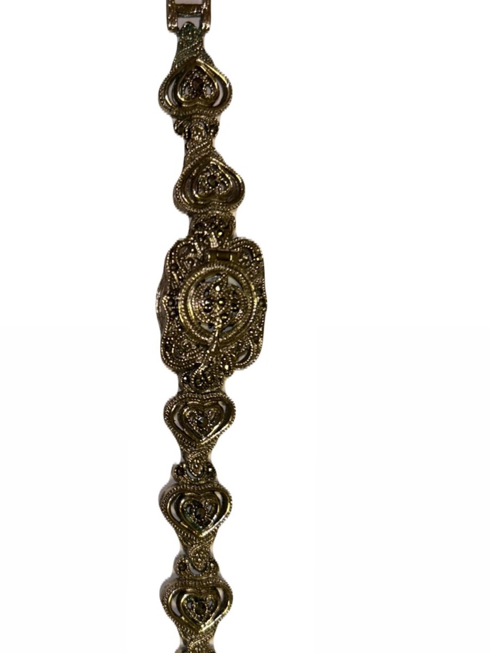 Antique-Inspired Filigree marcasite Heart Link watch in silver Tone